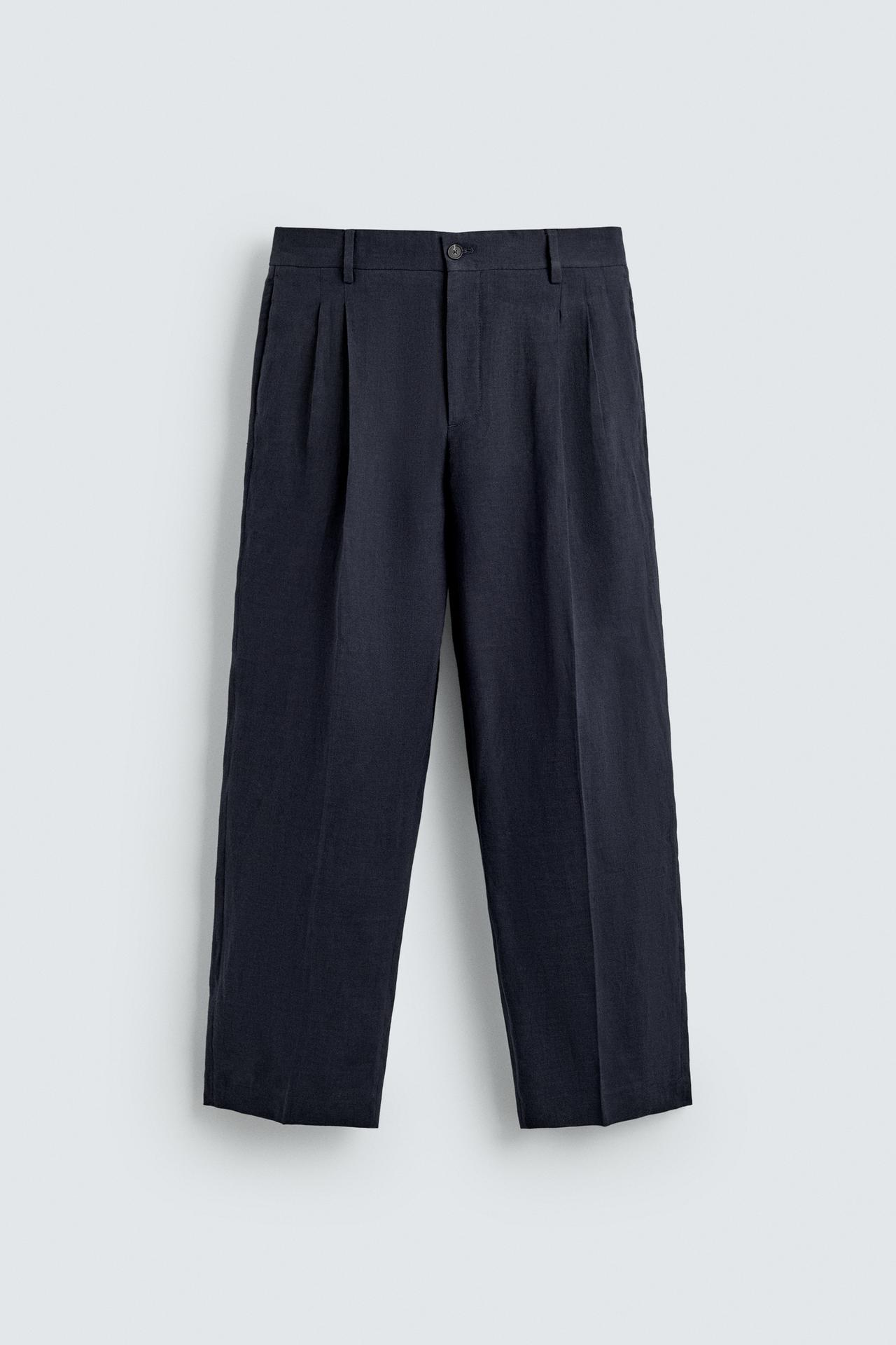 PANTALONI CON PIEGHE LINO-COTONE