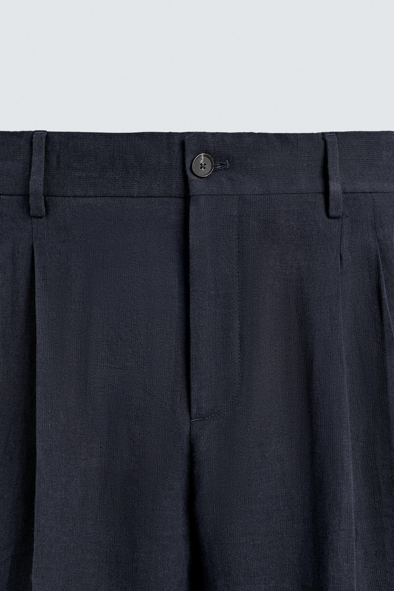 PANTALONI CON PIEGHE LINO-COTONE